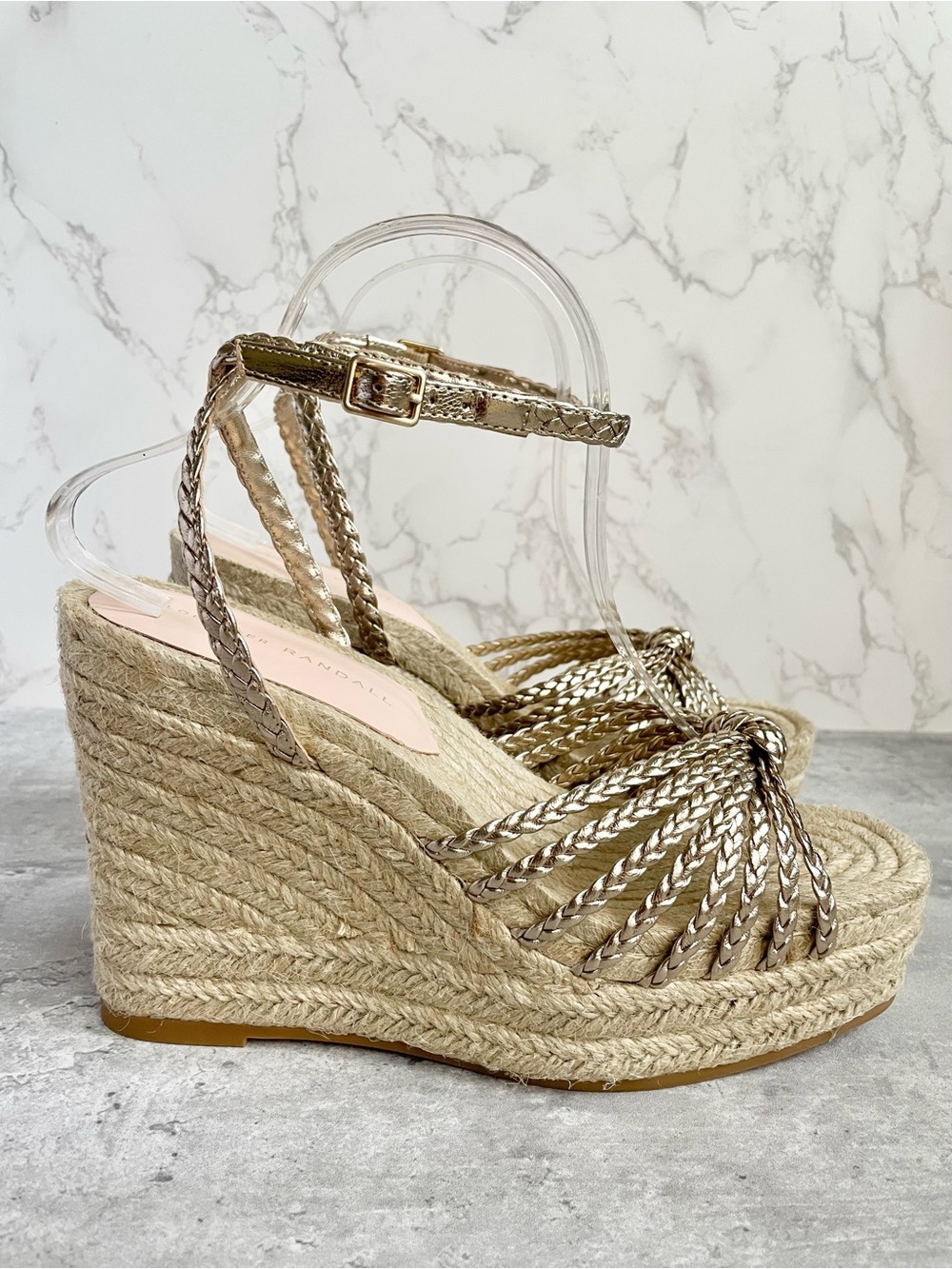 Loeffler Randall Pamela Mignon Knotted Metallic Leather Wedge Sandals 9.5 NIB - Picture 7 of 16